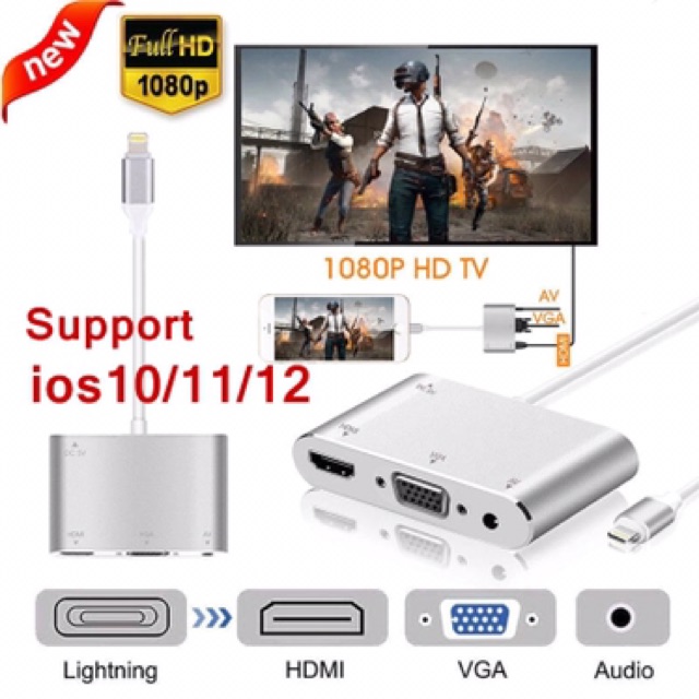 Cáp chuyển đổi Lightning to HDMI, VGA cho iphone, ipad apple - Bộ chuyển Lightning to HDMI, VGA