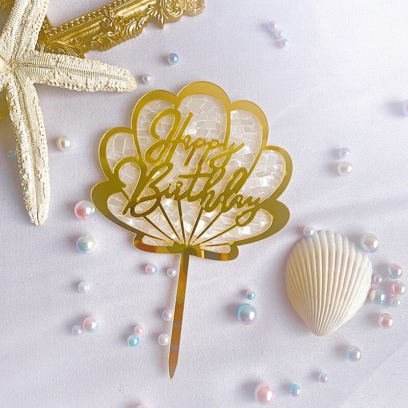 Que Cắm Trang Trí Bánh Kem Chữ Happy Birthday Bằng Acrylic Hình Vỏ Sò