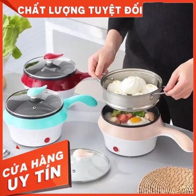 Nồi Điện Mini Hai Tầng Đa Năng có thể Chiên Xào, Hấp Luộc, Nấu Cơm, Nấu Lẩu Mini (Tặng Kèm Khay Hấp)