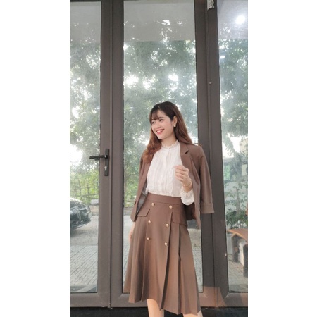 Sét Vest cherry chân váy xếp ly