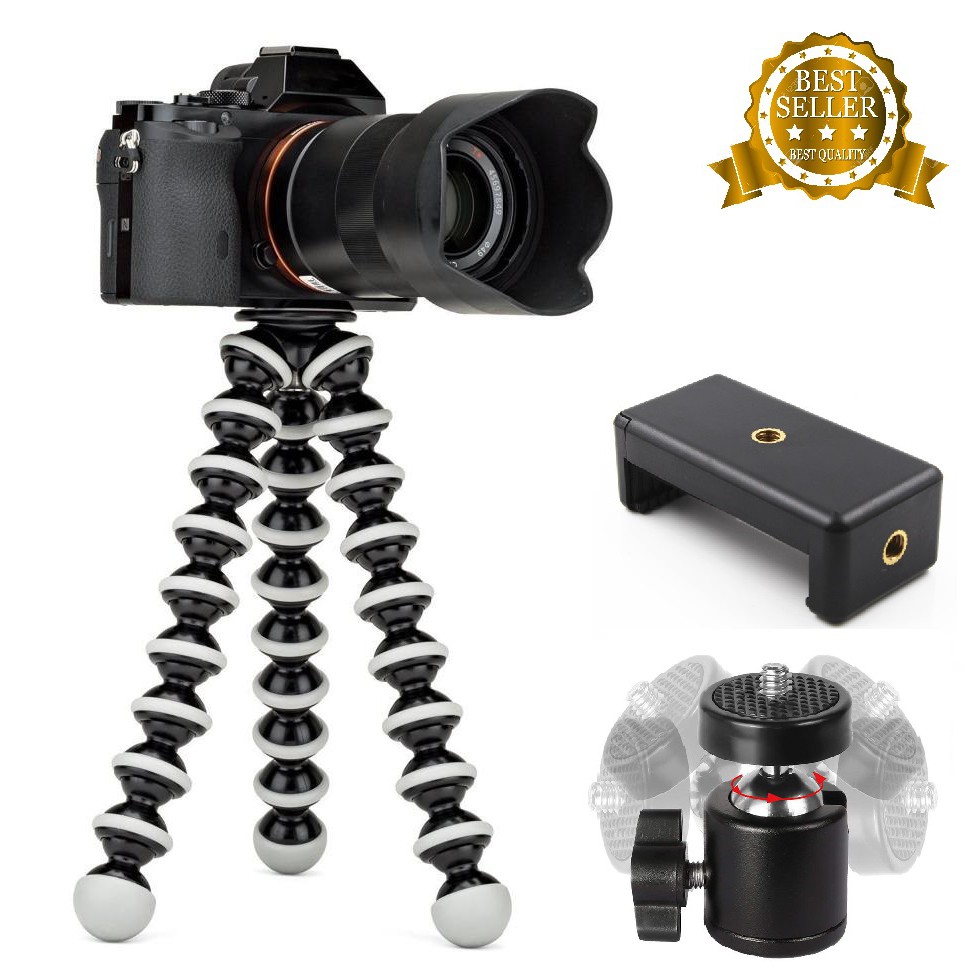 ✔️✔️ Chân máy ảnh Tripod BẠCH TUỘT loại LỚN 24CM (Trắng Đen) + KÈM 1 BALLHEAD VÀ 1 GÁ KẸP 002