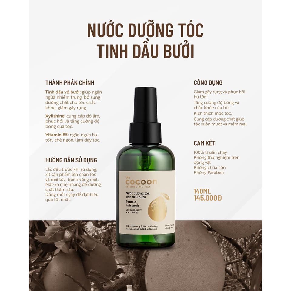 Nước Dưỡng Tóc Tinh Dầu Bưởi Cocoon 140ml...