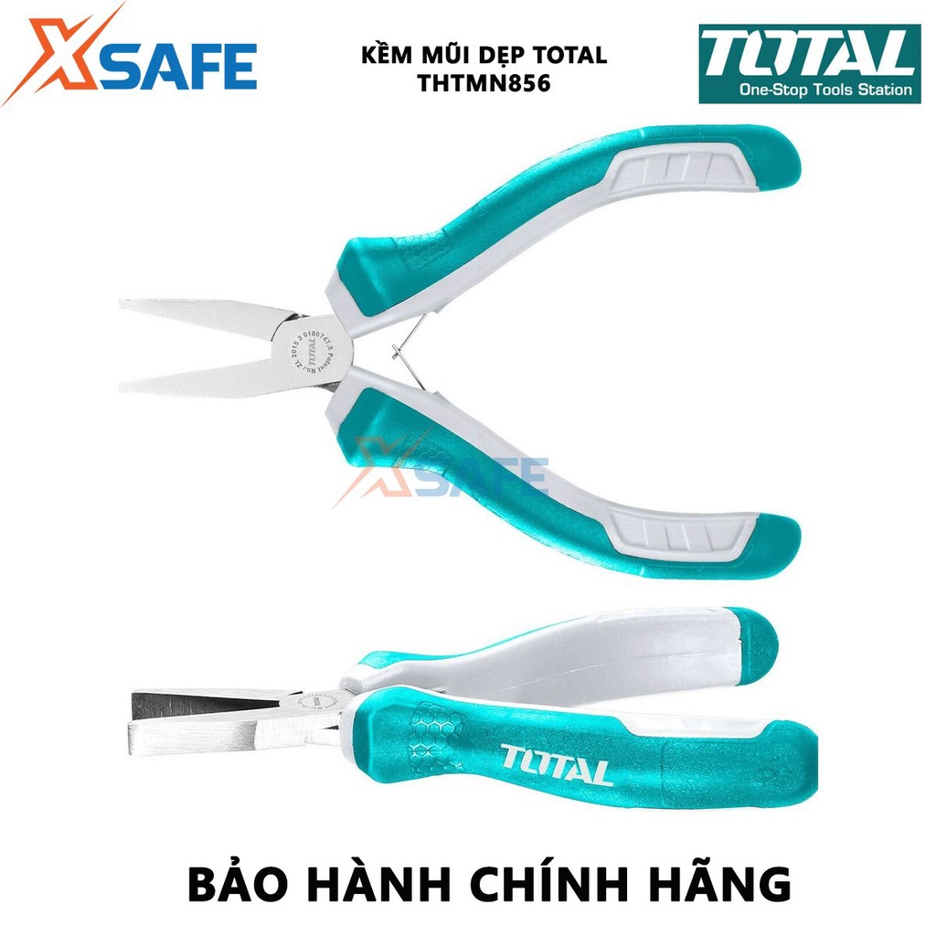 Kềm mũi dẹp TOTAL THTMN856 | Kìm mũi dẹp kích thước 4,5&quot;/ 115mm, thép CR-V, tay cầm cách điện, bọc cao su chống trơn