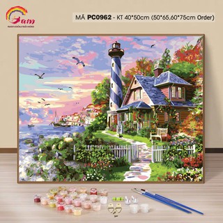 Tranh sơn dầu số hóa tự tô màu - DIY tô màu thủ công - Tranh số phong cảnh làng quê