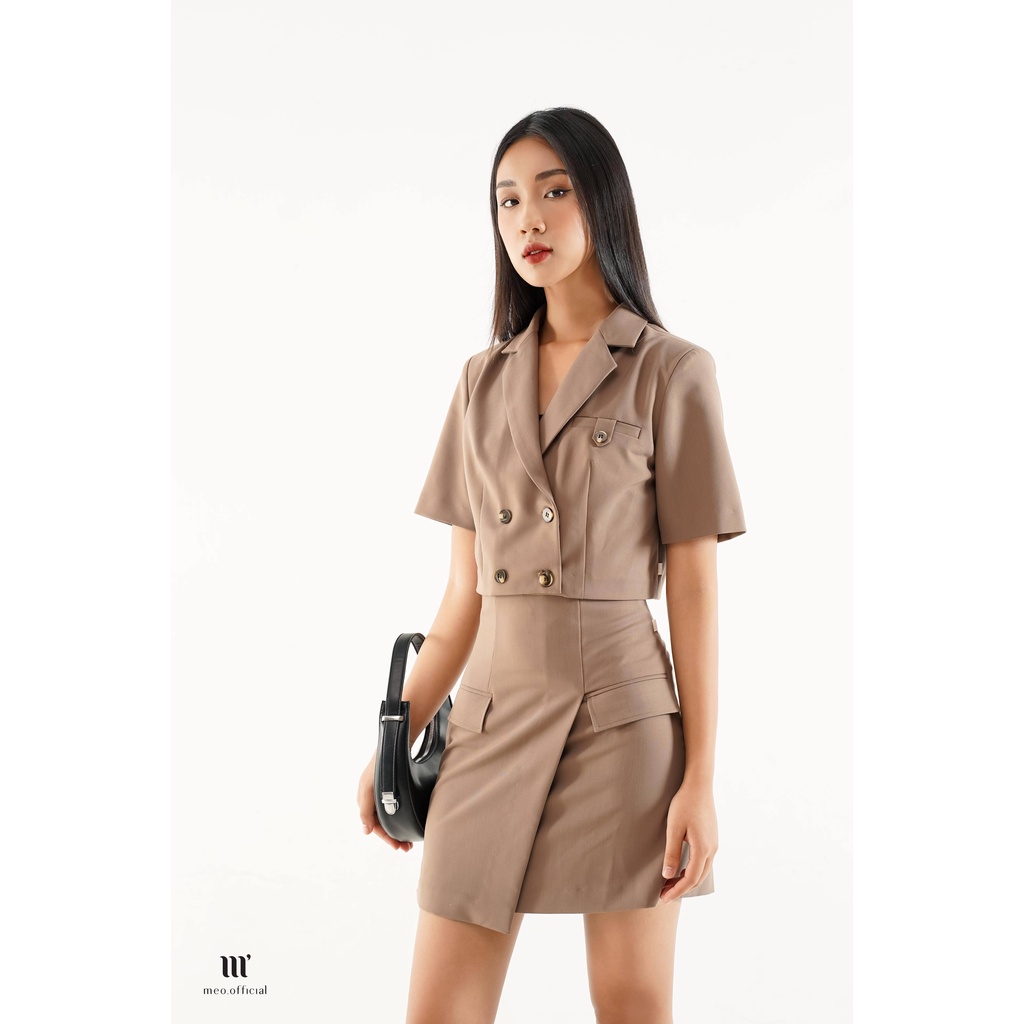 Set blazer nữ Méo shop dáng croptop ngắn tay áo vest phong cách công sở | BigBuy360 - bigbuy360.vn
