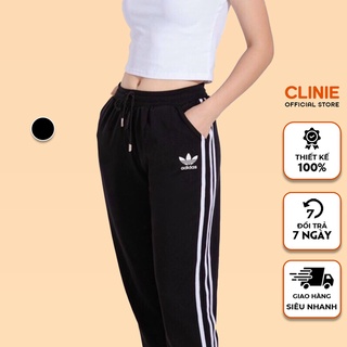 Quần jogger nữ quần thể thao dây rút 3 sọc trắng thêu adidas bo gấu phong cách trẻ trung năng động