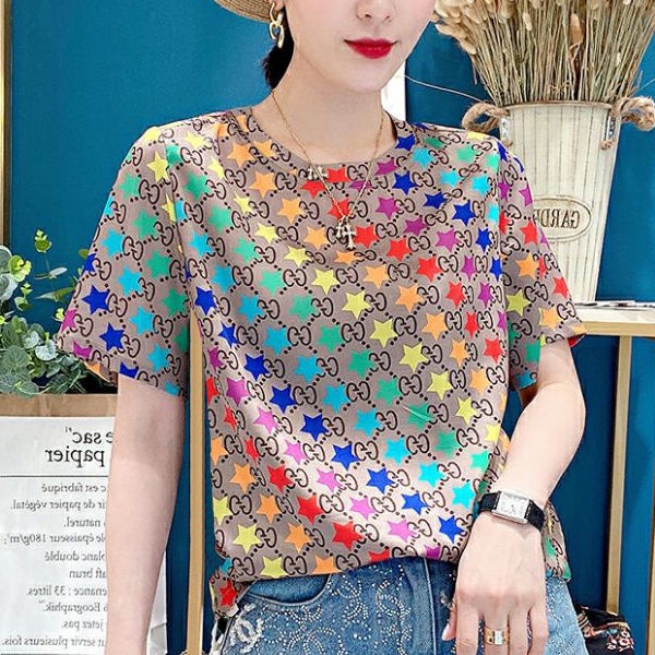 Áo Thun Tay Ngắn Cổ Tròn In Hình Ngôi Sao Thời Trang Mùa Hè Cho Nữ