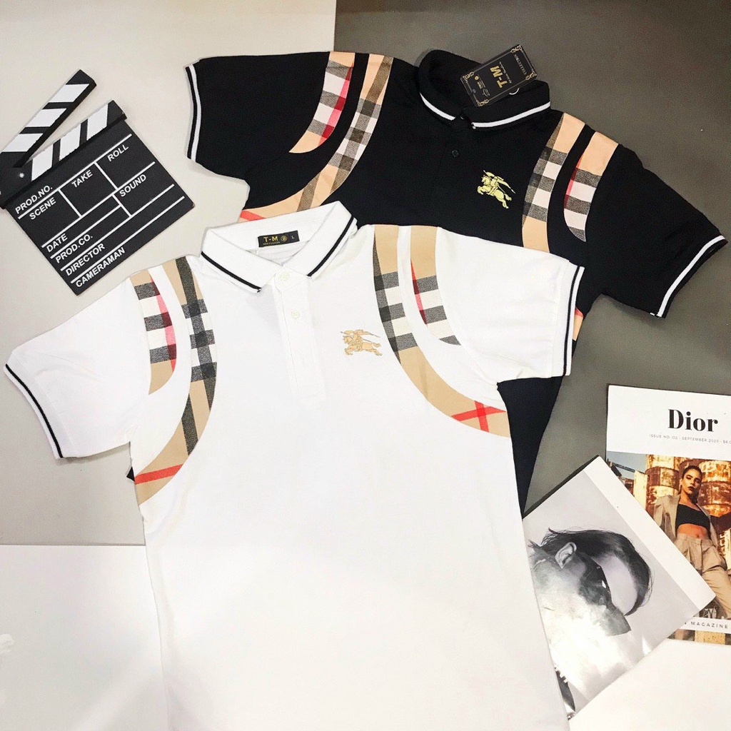 ÁO THUN NAM NỮ POLO CỔ TRỤ TAY NGẮN HOẠ TIẾT KẺ SỌC