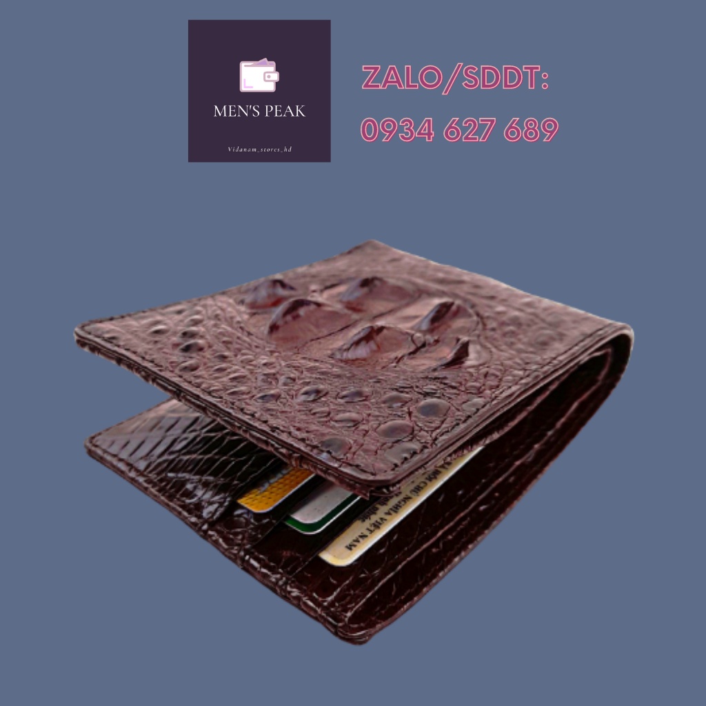 Bóp nam, ví da thật, ví nam cá sấu, bóp da cá sấu lưng gù 2 mặt.