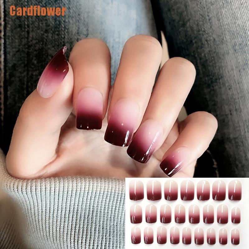 (Hàng Mới Về) Bộ 24 Móng Tay Giả Màu gradient Thời Trang