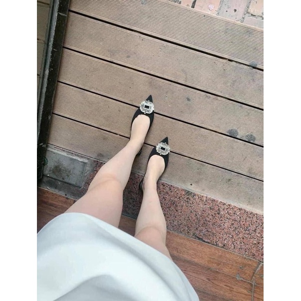 Sục nữ cao gót phối đá satin ca kiểu nhẹ nhàng tiểu thư Kchie.chie Boutique giày bệt nữ mũi nhọn slingback kiểu bánh bèo