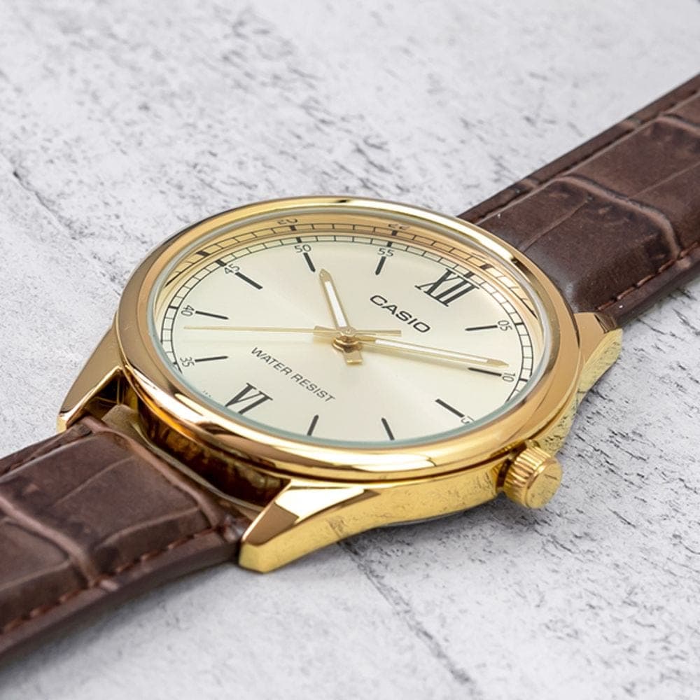 Đồng Hồ Casio Nữ LTP-V005GL-9B Dây Da Màu Nâu - Viền Mặt Mạ Vàng