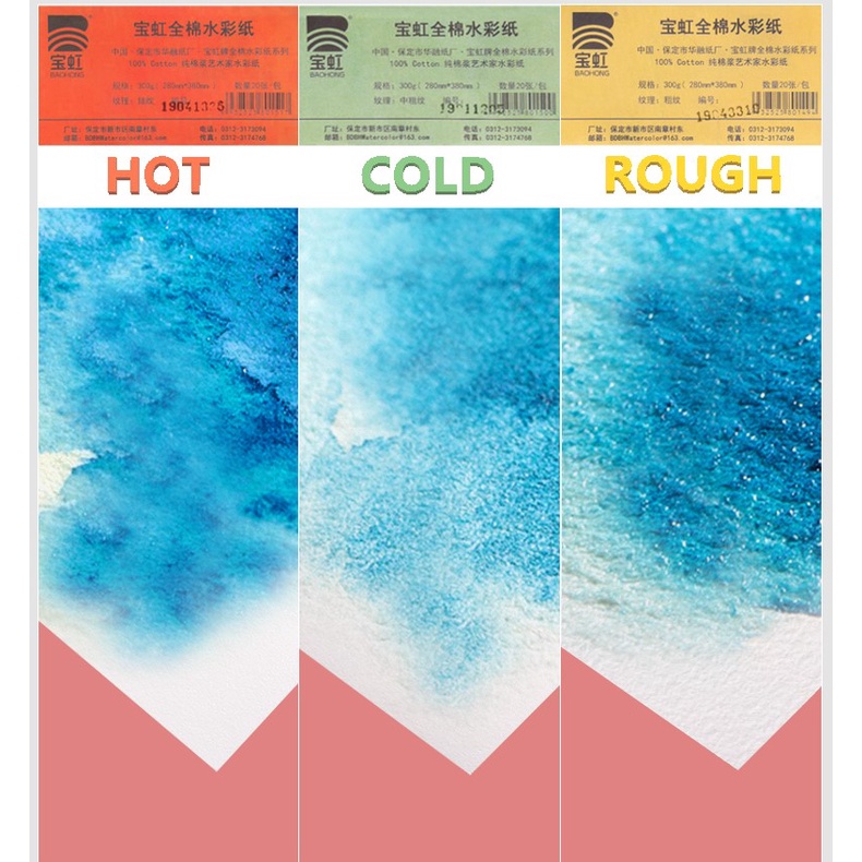 Giấy Vẽ Màu Nước BAOHONG Artist Hạng Họa Sĩ 100% Cotton - 300Gsm -Tờ Lẻ