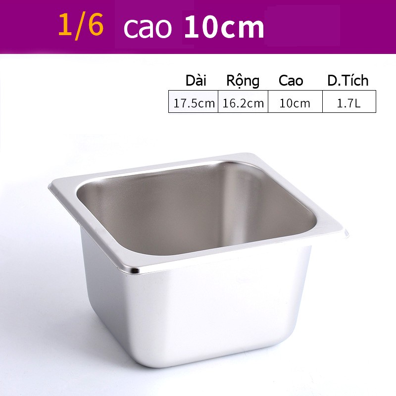 Combo 5 Khay Inox Đựng Thạch Topping Đựng Thực Phẩm Vuông GN 1/6 (Có Nắp)