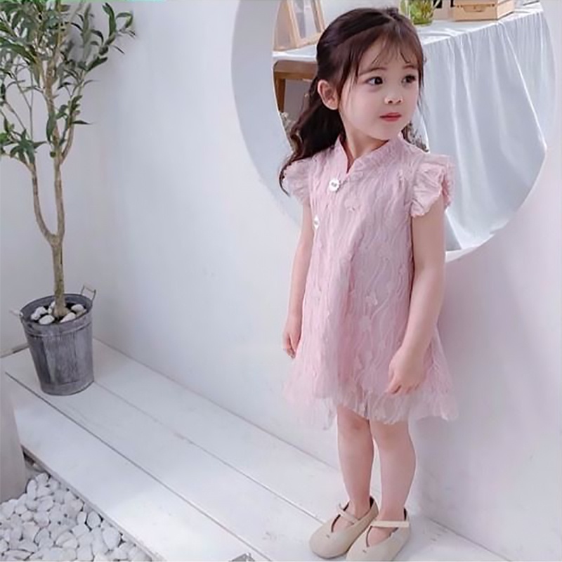 Đầm Sườn Xám Phối Ren Xinh Xắn Cho Bé Gái