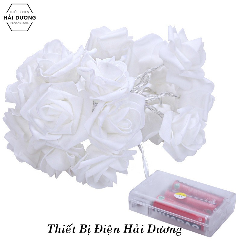 Đèn Dây Led Trang Trí Hoa Hồng Trắng 4m 20 bông - Dùng Pin AA Và Cắm Điện Dây USB - Tặng Pin