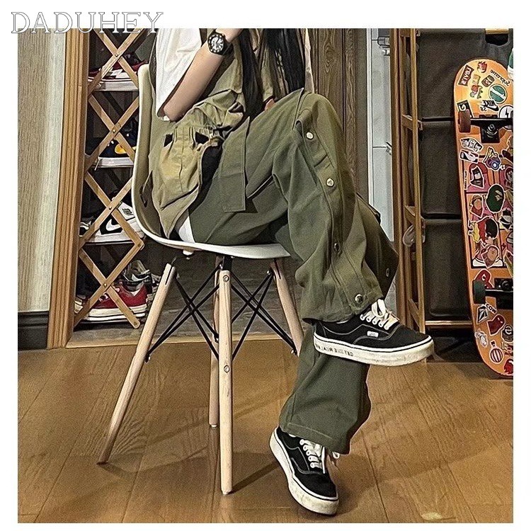 Quần túi hộp phối nút dáng rộng phong cách retro Hong Kong 2022 dễ phối đồ thời trang