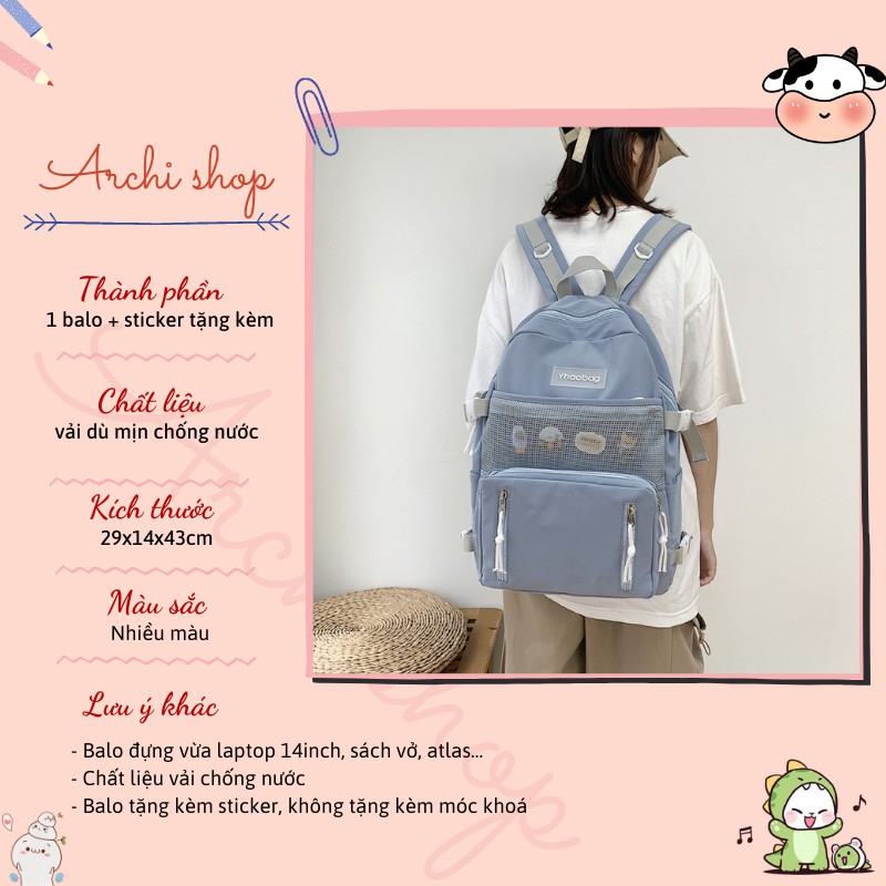 Balo ulzzang chống nước cao cấp Yhaobag ( tặng kèm sticker )