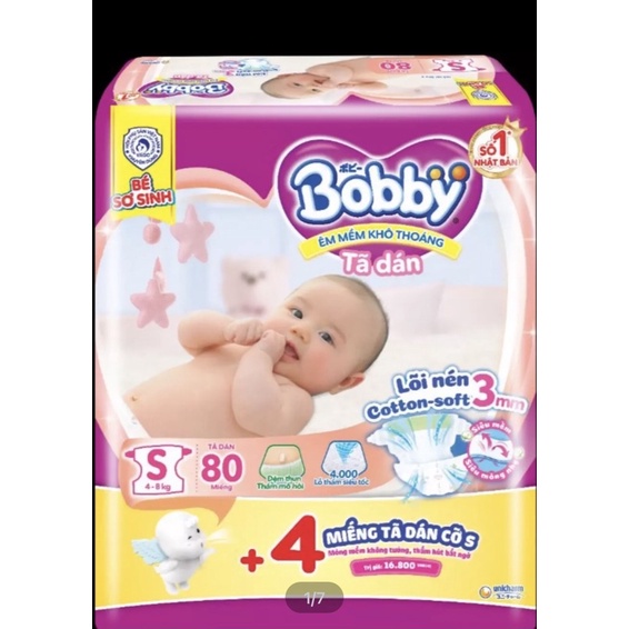 [TẶNG 4 MIẾNG] Tã Dán Bobby Sơ Sinh Siêu Thấm S80