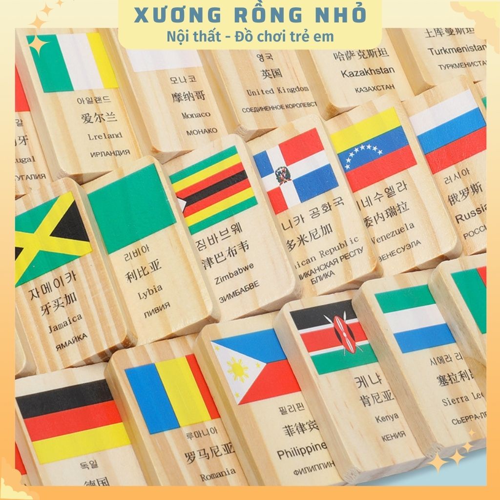 Domino 100 Lá Cờ Các Quốc Gia Các Nước Trên Thế Giới, Đồ chơi thông minh cho bé - Xương Rồng Nhỏ