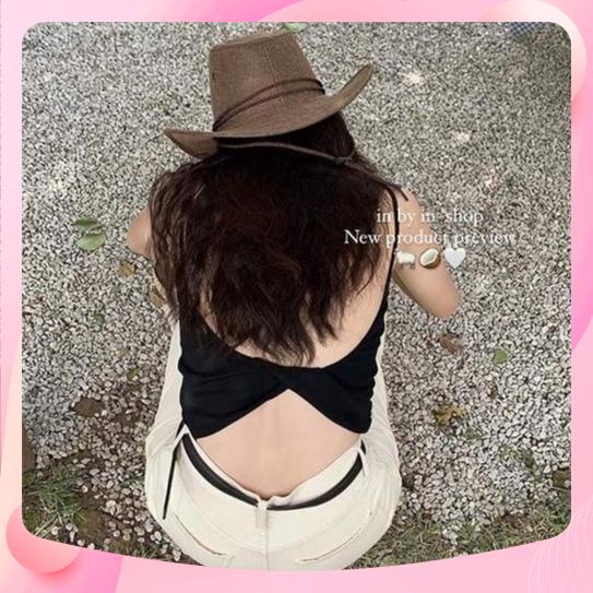 Áo 2 dây hở lưng, áo thun nữ croptop 2 dây trơn xoắn lưng hở vai sexy dáng lửng ôm body basic Wikishop C1015
