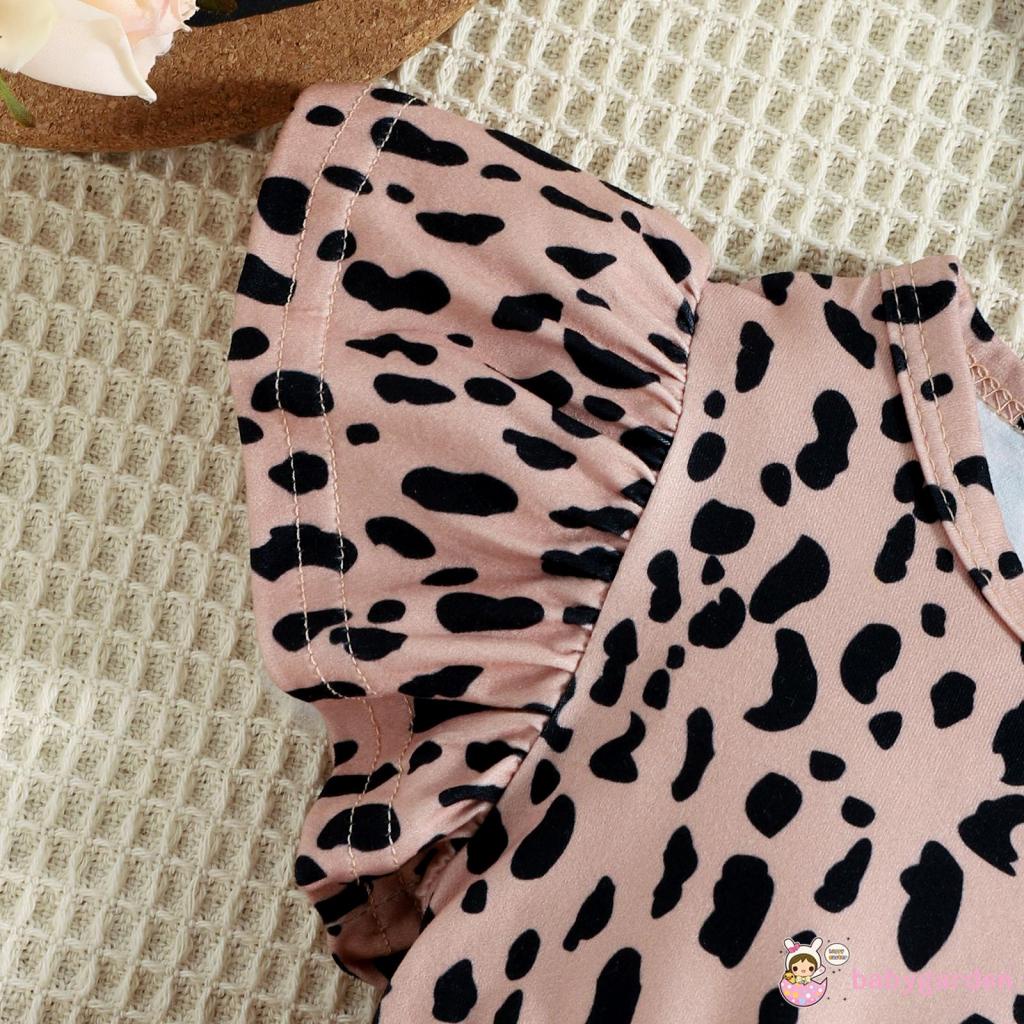 BABYGARDEN-0-12months Baby Girl Summer Outfit, Leopard Print Tulle Flying-Sleeve One Piece Romper + Hairband