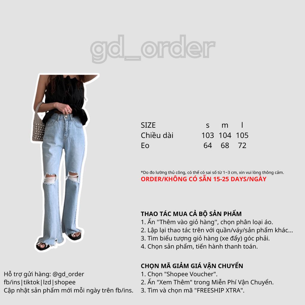 Q11|Quần jeans bò nữ ống rộng lưng cao rách gối hàn quốc basic dễ mặc đi học, đi chơi gd_order