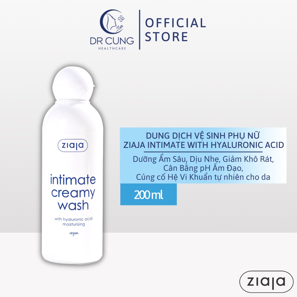 Dung dịch vệ sinh phụ nữ Ziaja Intimate with Hyaluronic Acid - Dưỡng Ẩm, Dịu Nhẹ, Giảm Khô Rát (Chai 200ml) [Chính Hãng]