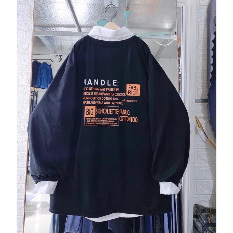 Áo thun tay dài form rộng unisex sweater Chữ Handle nam nữ ulzzang Wind