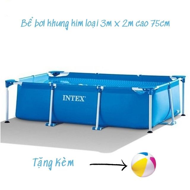 [Giảm Giá] Bể bơi khung kim loại chịu lực chữ nhật 3m X 2m cao 75cm tháo lắp dễ dàng, đẹp và bền bỉ tặng kèm bóng nước