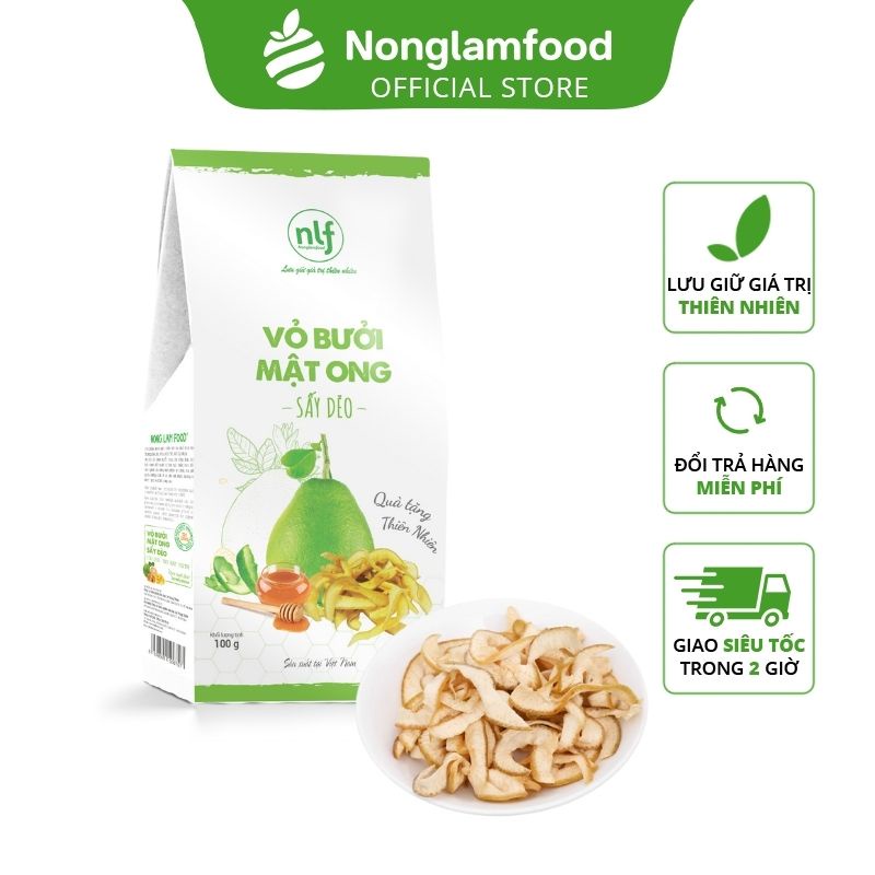 Vỏ bưởi mật ong sấy dẻo Nonglamfood  100g | Healthy Snack | Ăn vặt văn phòng | Ăn vặt tốt cho sức khỏe | Trái cây sấy d