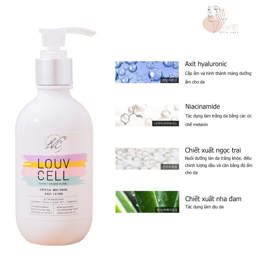Kem dưỡng Louvell Cell Crystal Whitening Body Lotion trắng da mềm mịn tái tạo da lọ 250ml | BigBuy360 - bigbuy360.vn