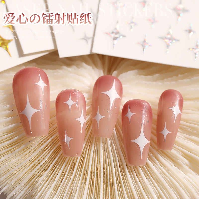 Miếng Dán Móng Tay Hình Tròn Màu laser Lấp Lánh Chống Thấm Nước