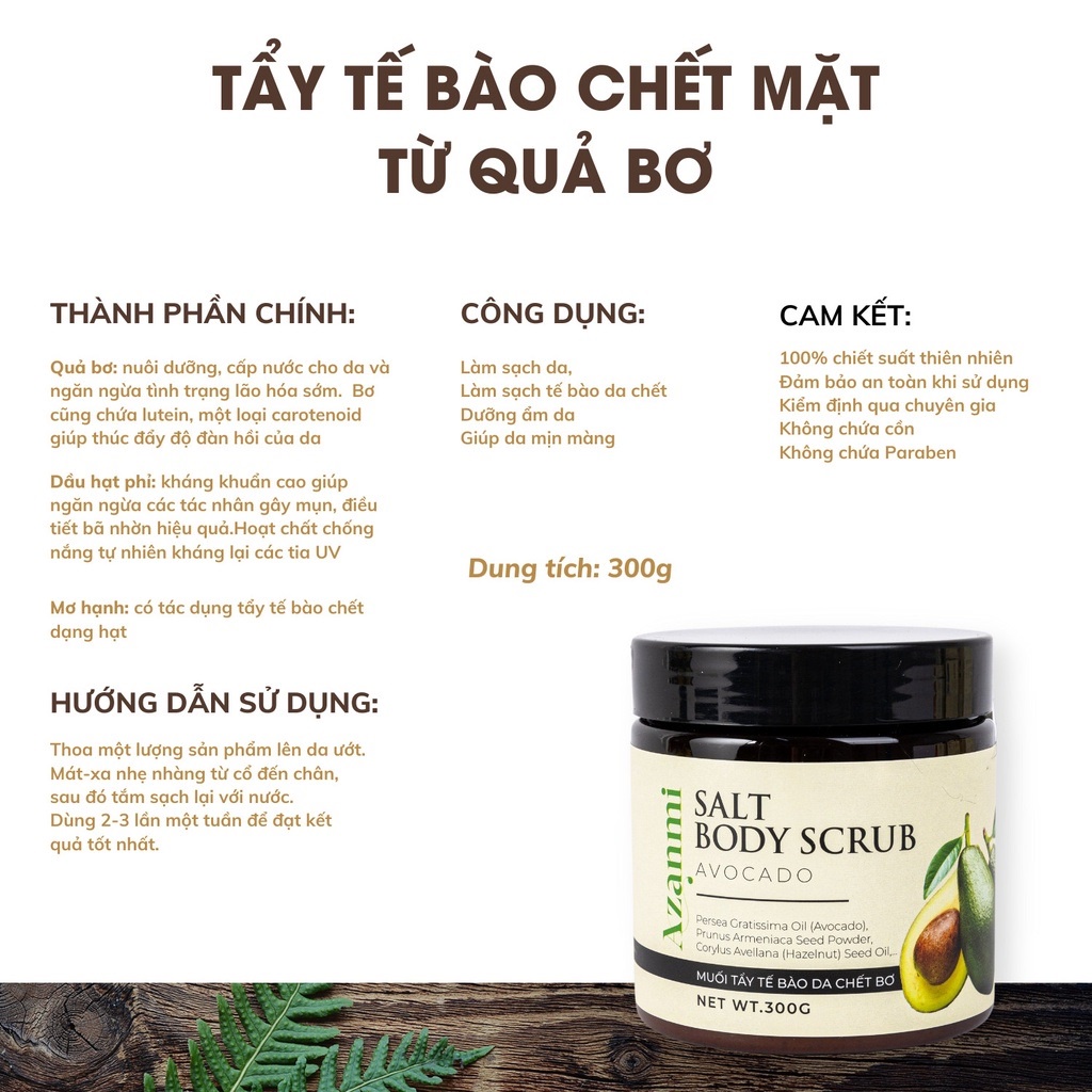 Tẩy tế bào chết body Bơ Azanmi cho làn da mềm mại và rạng rỡ 300G - Pretty Valley Store