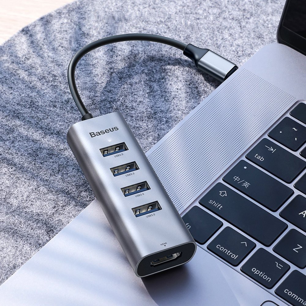 [ GIÁ HỦY DIỆT ] Bộ chuyển đổi Type C sang 4 cổng USB + HDMI Baseus CAHUB-N0G