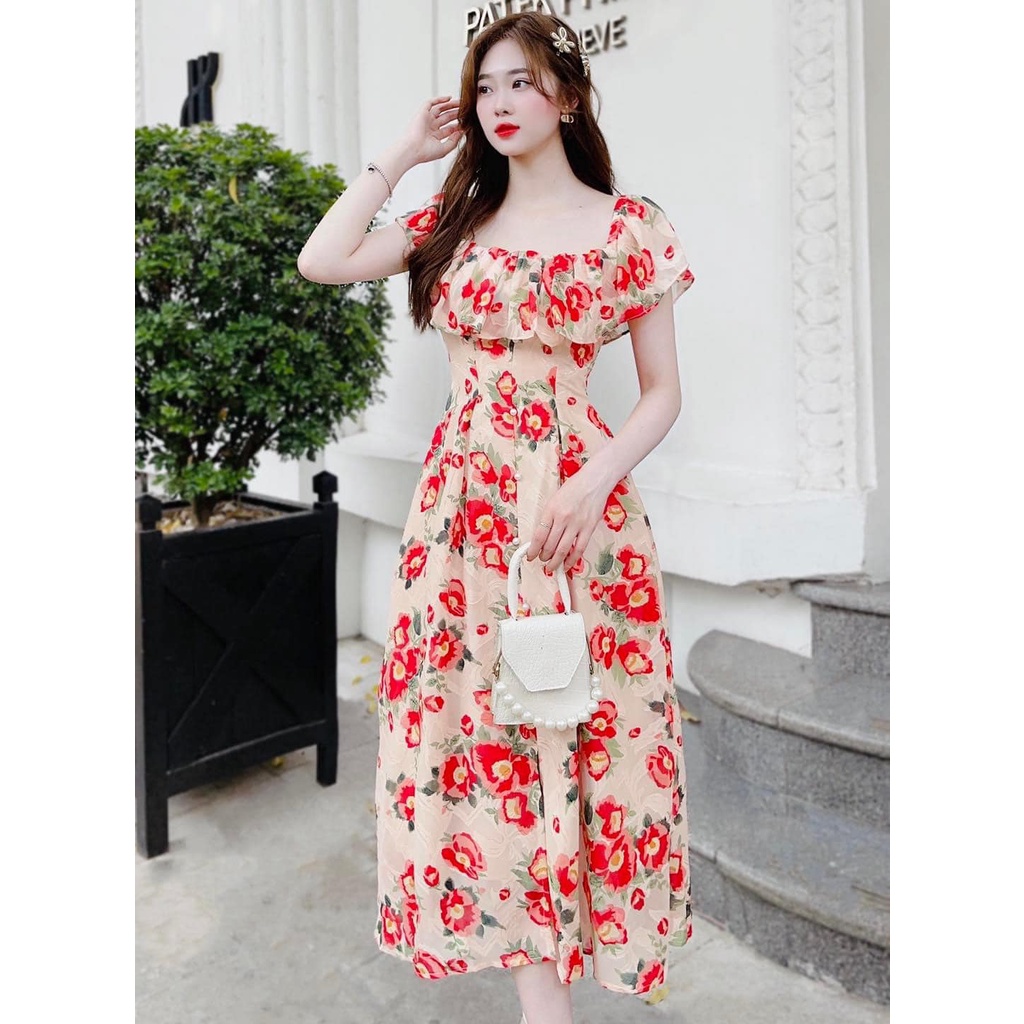 Đầm hoa Nữ CAO CẤP - màu đỏ vô cùng trẻ trung - Hàng đẹp như mẫu