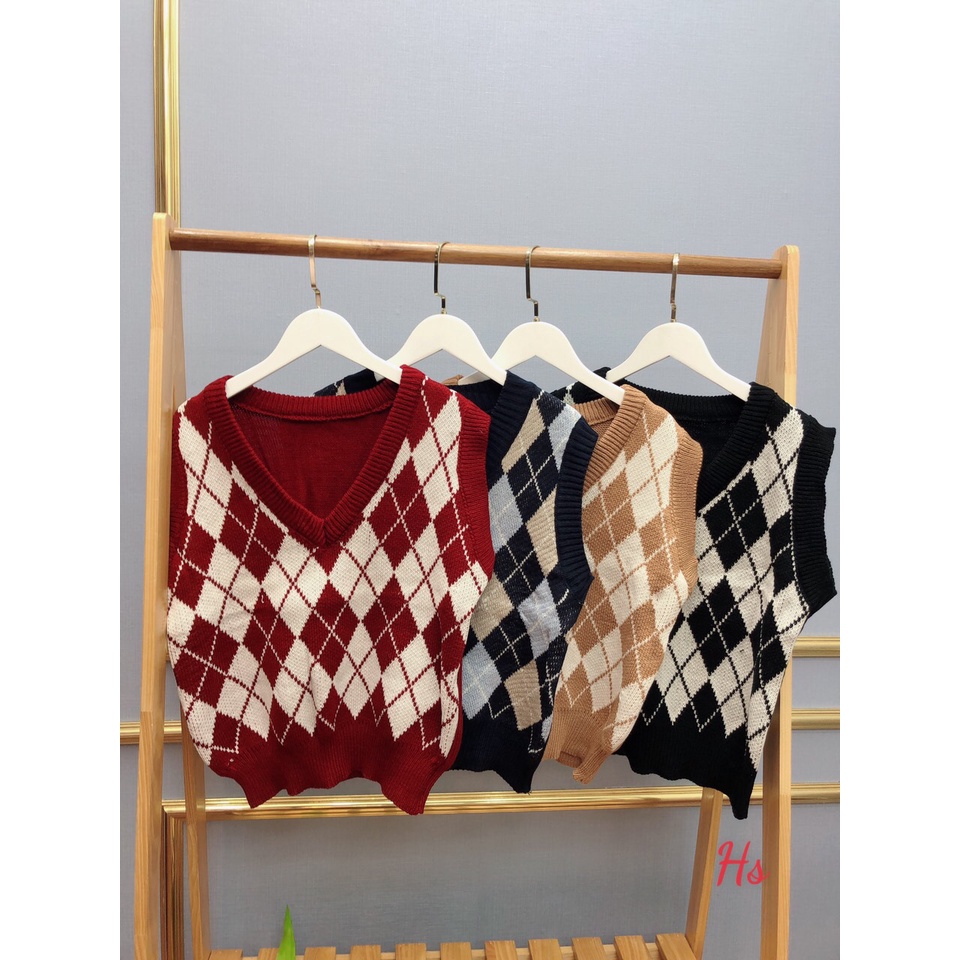 Áo len gile nữ họa tiết caro dày dặn KOALA, áo gile len nhiều màu phong cách thời trang ulzzang - AD08 | BigBuy360 - bigbuy360.vn