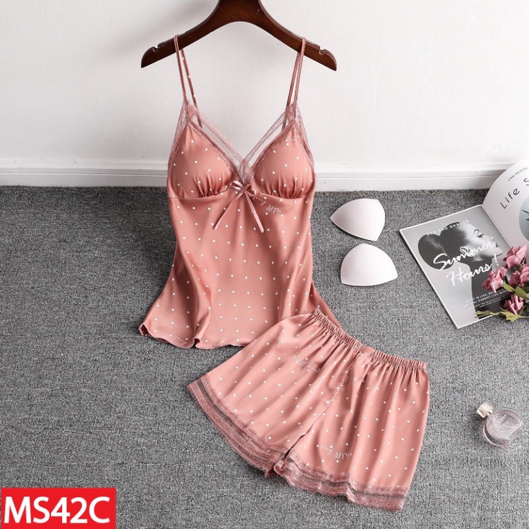 Đồ Bộ Ngủ Hai Dây Mặc Nhà Có Mút Ngực Đủ Size AMANTA AMTS42