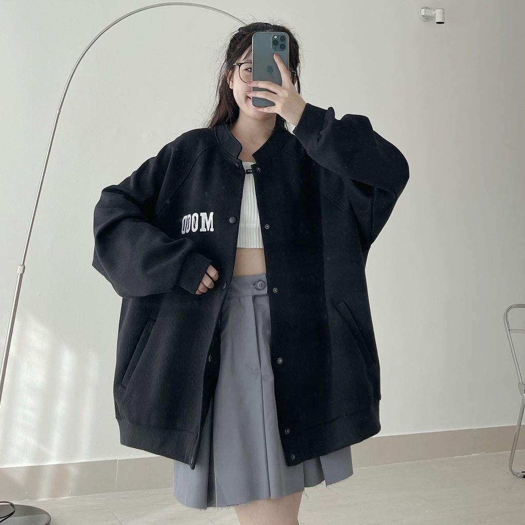 Áo Khoác Bomber Nữ MOOD JEM CLOSET  Form Rộng Thiết Kế Basic 2 Màu Xám Đen Phong Cách Hàn Quốc MOOD 10333