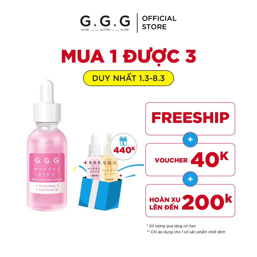[Live] Tinh Chất Cấp Ẩm, Dưỡng Sáng, Căng Bóng Da, HA và Niacinamide GGG Wonder Glow Brightening Serum 30ml
