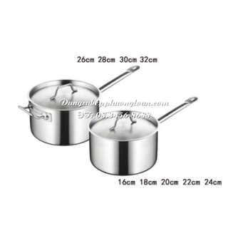 Nồi Inox có tay cầm cao chuyên cho bếp Âu 16cm, 18cm, 20cm, 22cm, 24cm, 26cm, 28cm, 30cm dùng được bếp từ