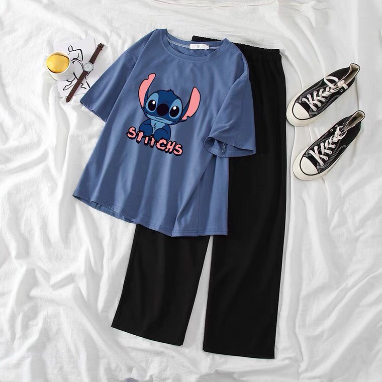Sét Áo Stit + quần suông, Áo thun from rộng, Chất đẹp không xù, quần suông ống rộng, Sét bộ mặc ở nhà - MODY