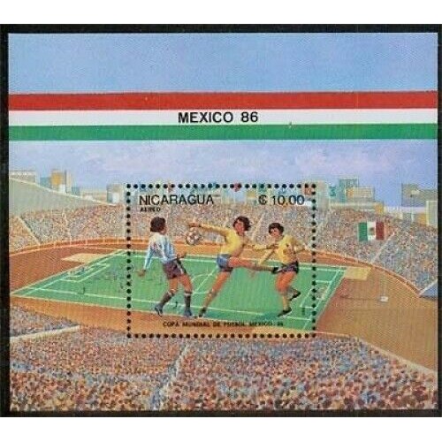 Tem sưu tập Block Tem Nicaragua Bóng đá world cup Mexico 1986