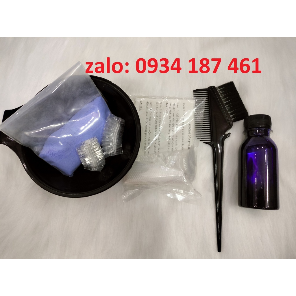 Combo 100gr bột tẩy+100ml oxy+chén+lược+bao tay+chụp tai+ 100ml khử vàng Fanola