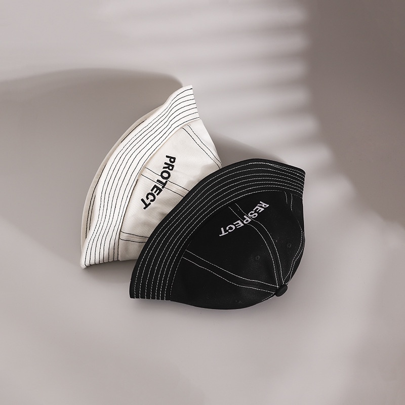 Nón Tai Bèo Màu Trắng Đen Thêu Chữ Phong Cách Hàn Quốc Đơn Giản