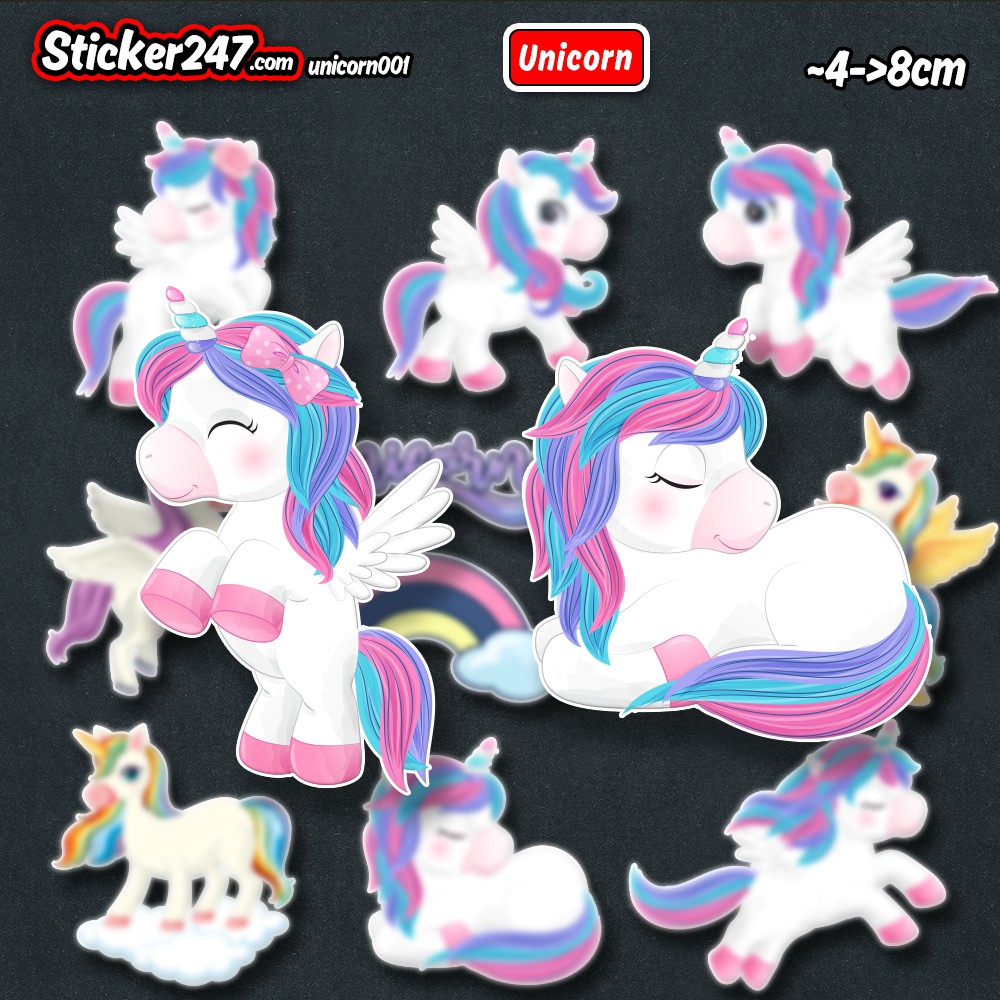 Sticker Unicorn 𝑭𝒓𝒆𝒆𝒔𝒉𝒊𝒑 Hình dán dễ thương, chống nước hình dán xe, vali, đàn, laptop, ván trượt, ipad