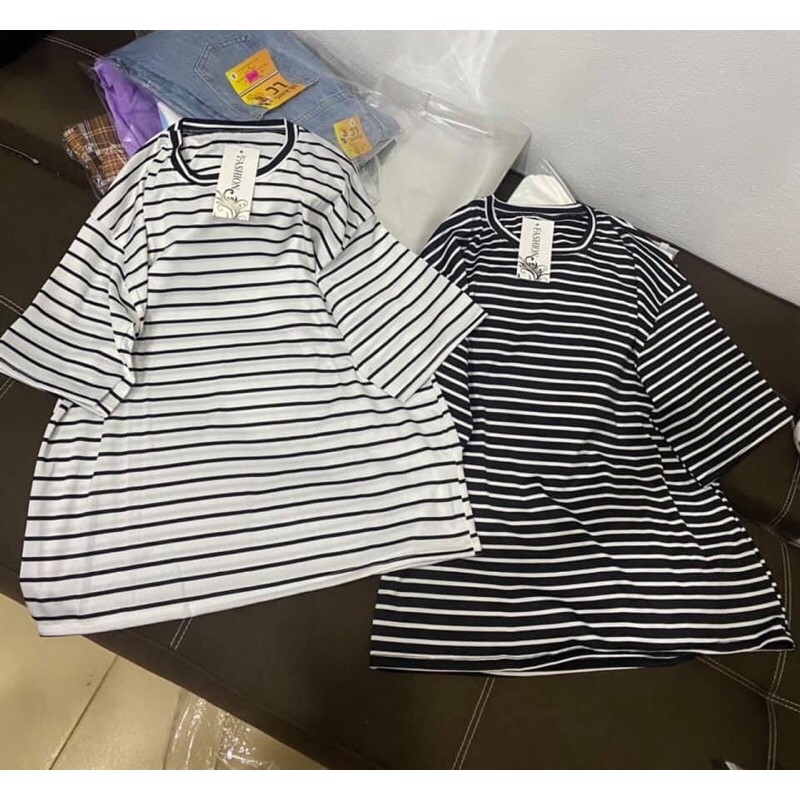 Áo Thun Kẻ Oversize Tay Lỡ Form Rộng Unisex Hot Hit