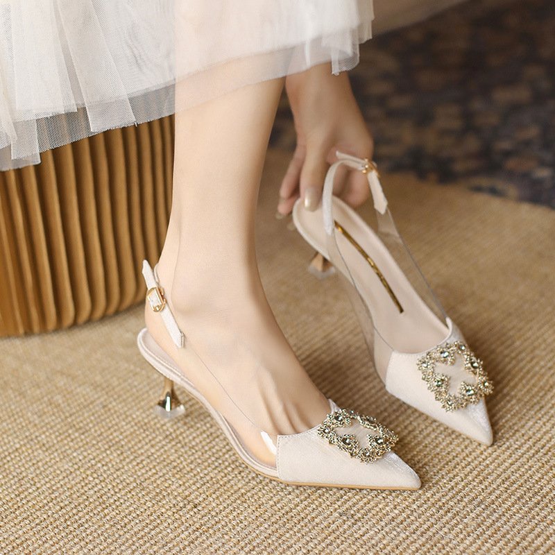 Giày Judy - Giày Sandal Slingback Bo Sườn Trong Khuy Họa Tiết Cao 6p