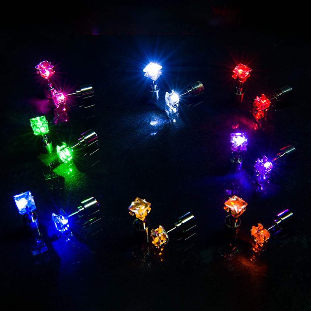 Khuyên tai đính đá zirconia vuông có đèn LED phát sáng độc đáo cho nữ