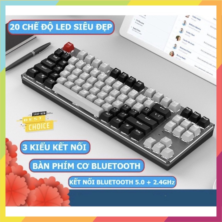 💯 Bàn phím CƠ Bluetooth Không Dây Pin Sạc K950 đèn LED đẹp cho máy tính pc laptop, điện thoại, máy tính bảng Eurro Out